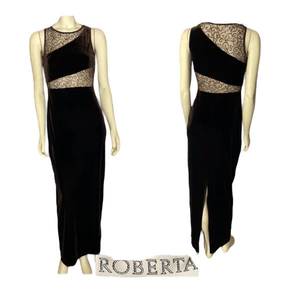Roberta velvet and sheer cutout fitted maxi dress with side slit size medium - Picture 1 of 12